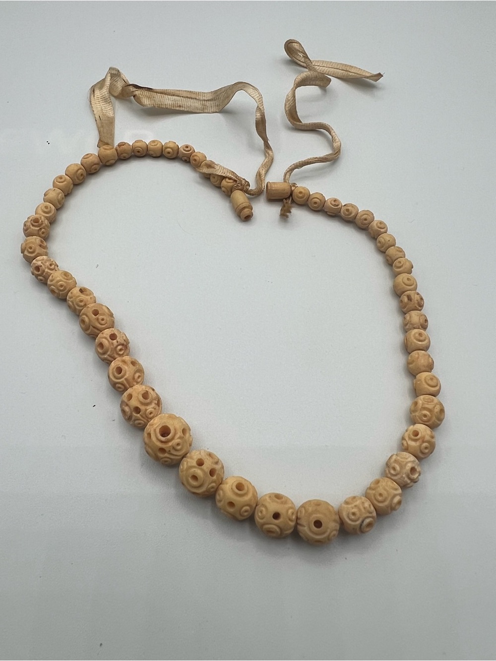 Handcrafted Carved Bone Bead Necklace in Natural Cream